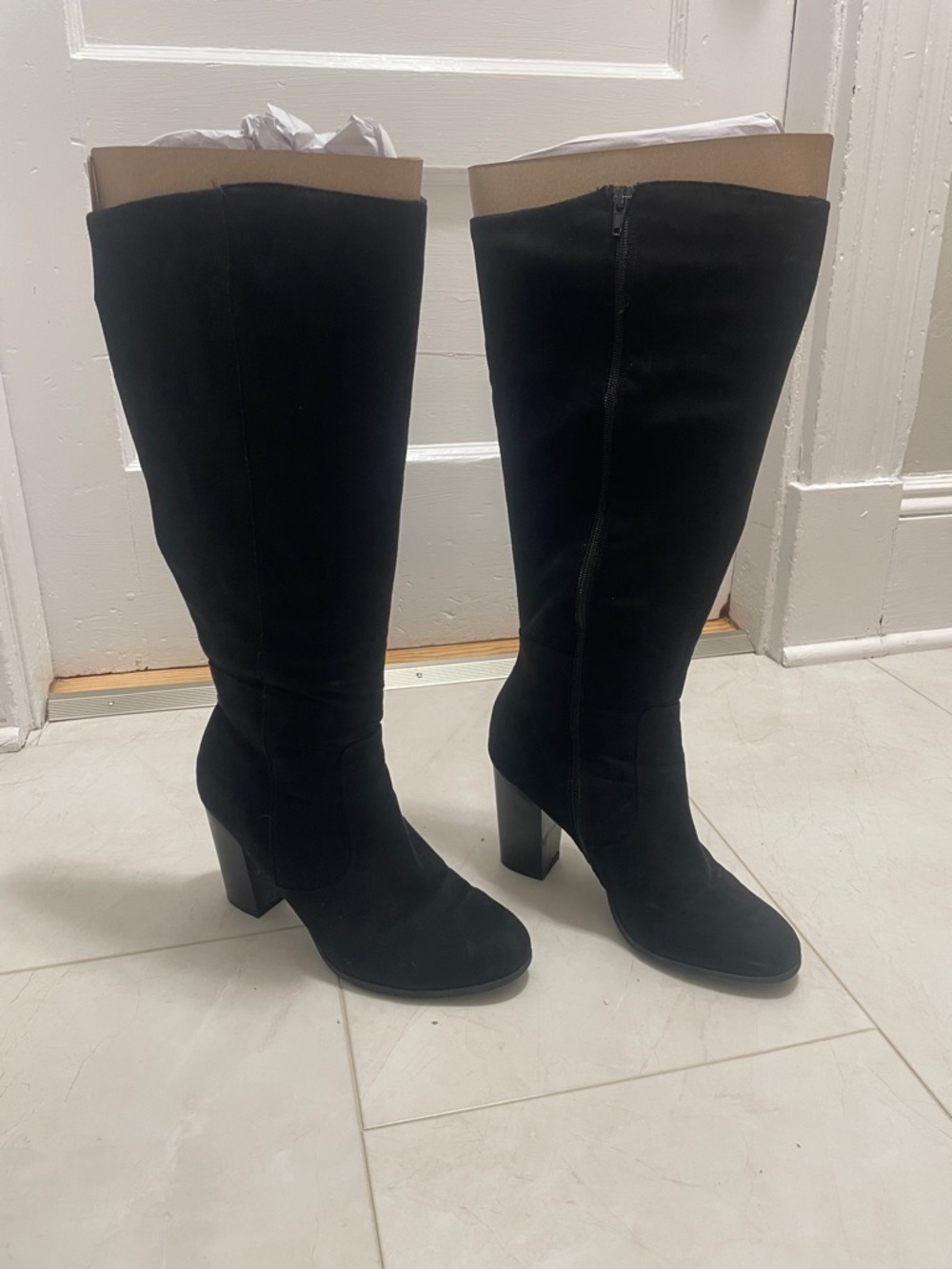 Wife calf Black Block Heel Boots - Classic Women's Dress Boots